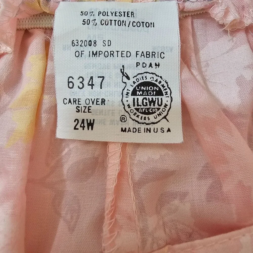 VTG 60's American Floral Pink Midi Skirt Cotton Blend Sz 24W Made USA UNION